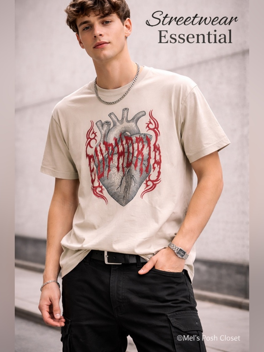 🚨PacSun Embellished Graphic Tee S | Streetwear Heart Design | Edgy Y2K Grunge